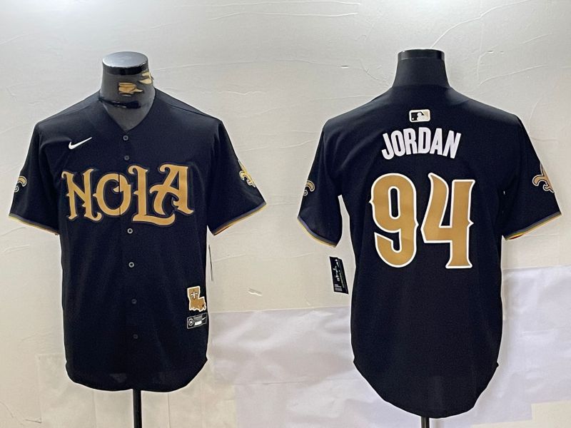 Men New Orleans Saints 94 Jordan Black Joint Name 2024 Nike Limited NFL Jersey style 1